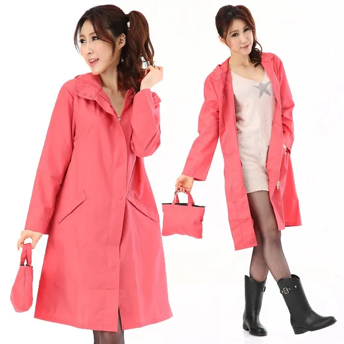 
Polyester Solid Printing Ladies Long Raincoats in A Bag 15RC005 