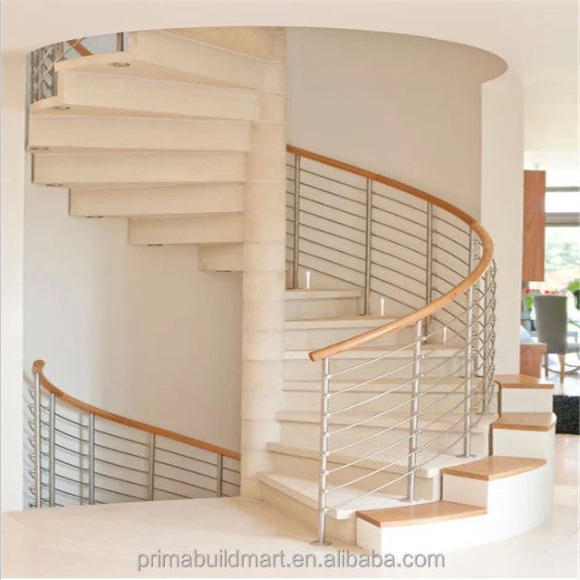 
Prefabricated marble tread curved staircase iron railing stair used metal stairs 