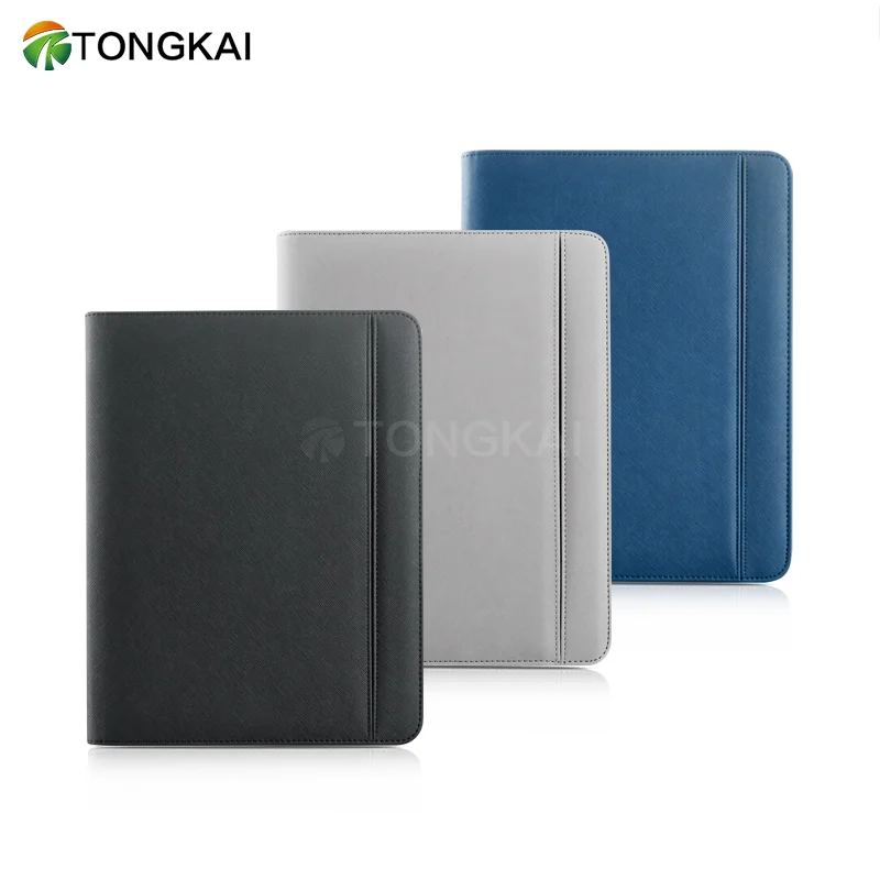 Hot Selling Customizable  Business Portfolio Organizer with Two-way Zippered Hand-made Multifunction Leather Padfolio