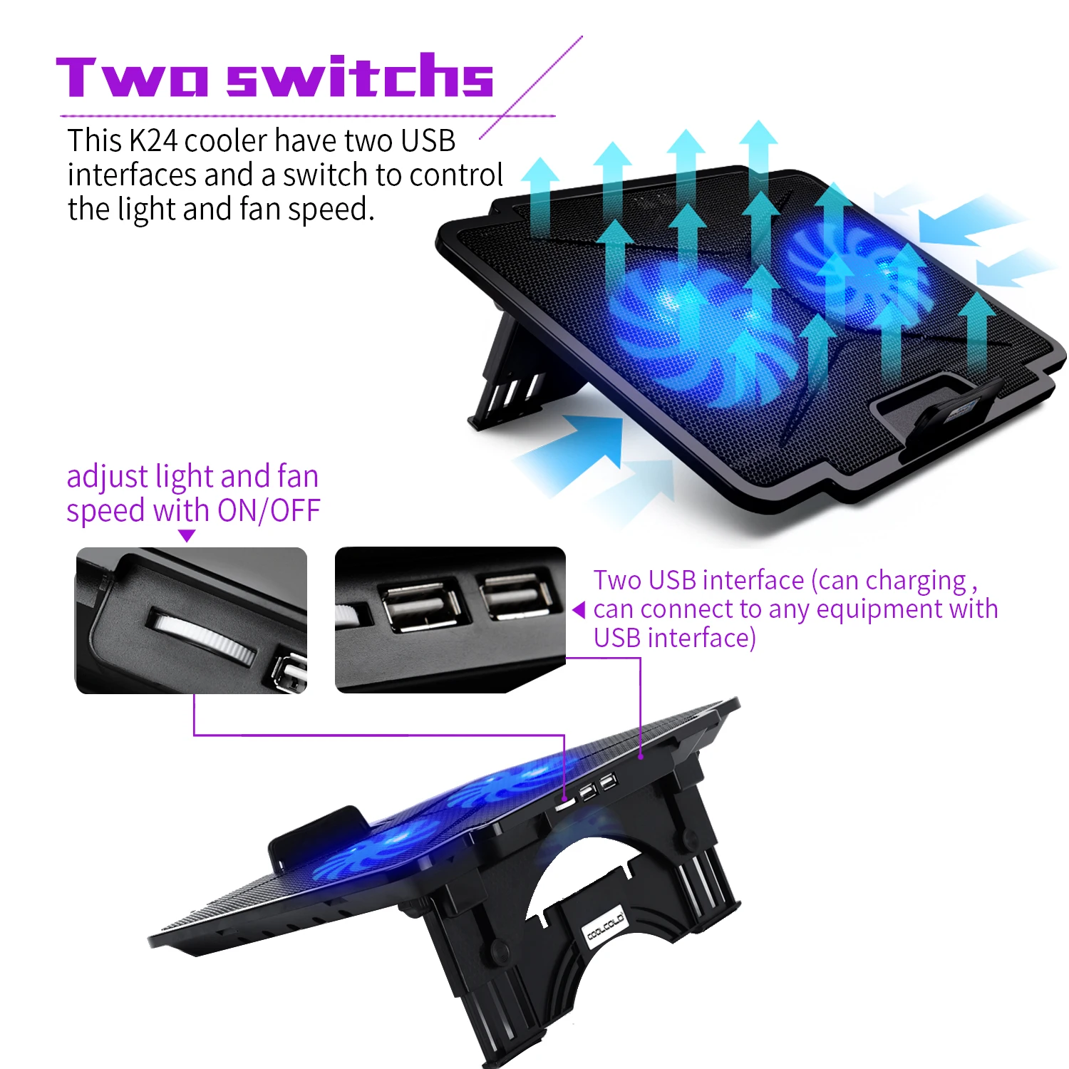 Quiet LED Base Stand for Laptop Notebook Peripherals Cooling Fan