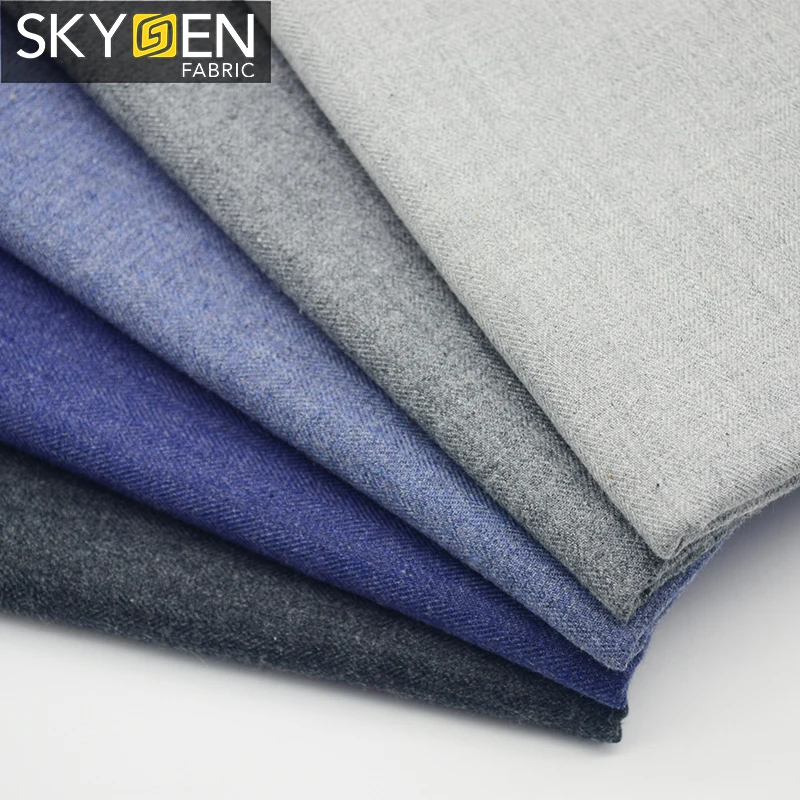 Skygen China supplier wholesale peaching finish yarn dyed shirt solid herringbone cotton fabric for garment