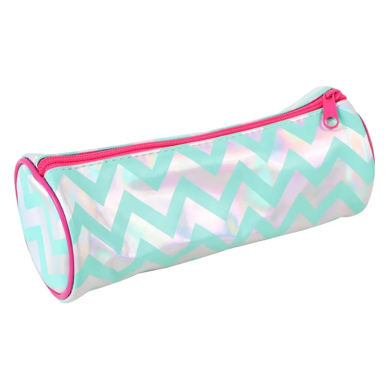 Promotional Stock Laser PU Polyester Fabrics Pencil Case Pencil Pouch