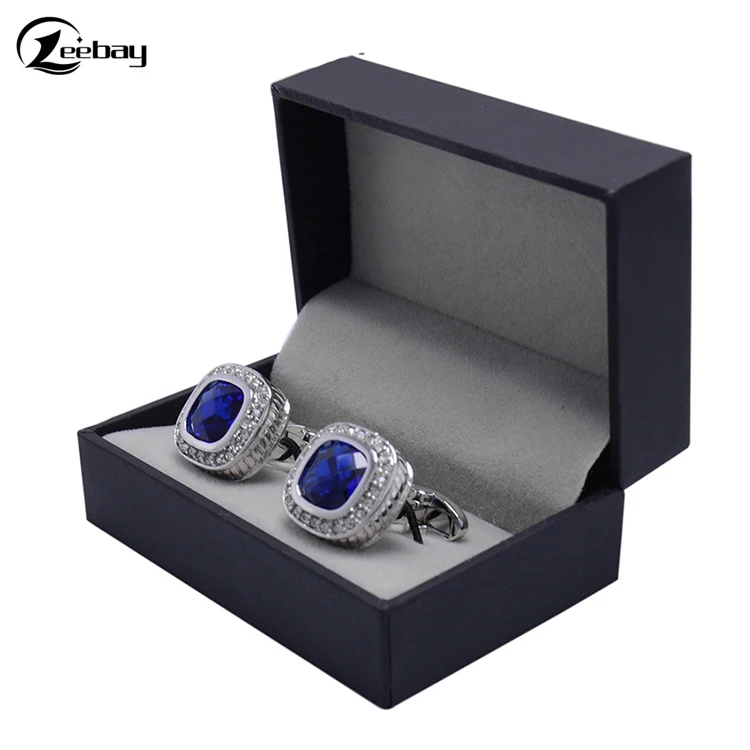 Men's Classic Square Sapphire Cufflinks Silver Blue Crystal Cufflinks