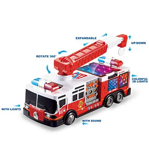 Light-Up Electric Fire Truck Toy - Diecast Fire Engine Rescue Truck with 3D Effects, Plastic ABS Construction