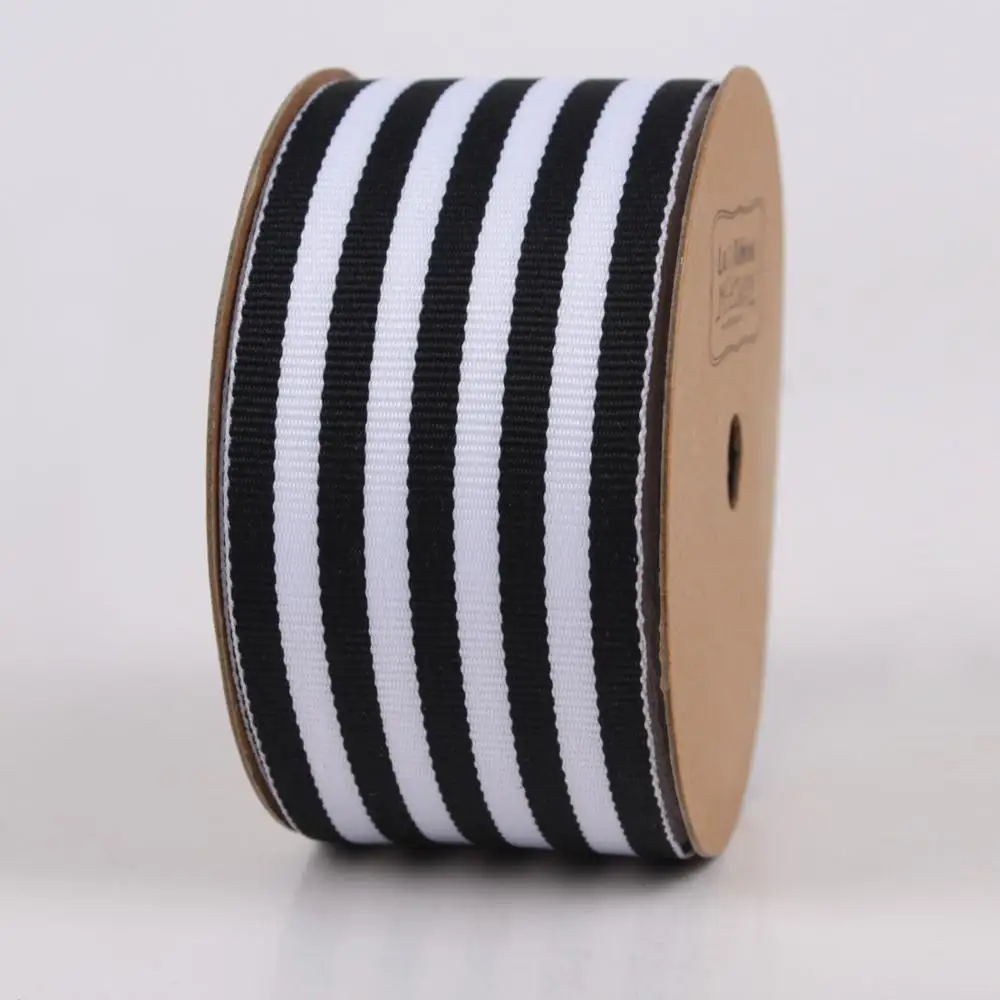 LaRibbons Wholesale Custom Black and White Striped Grosgrain Ribbon for Gift
