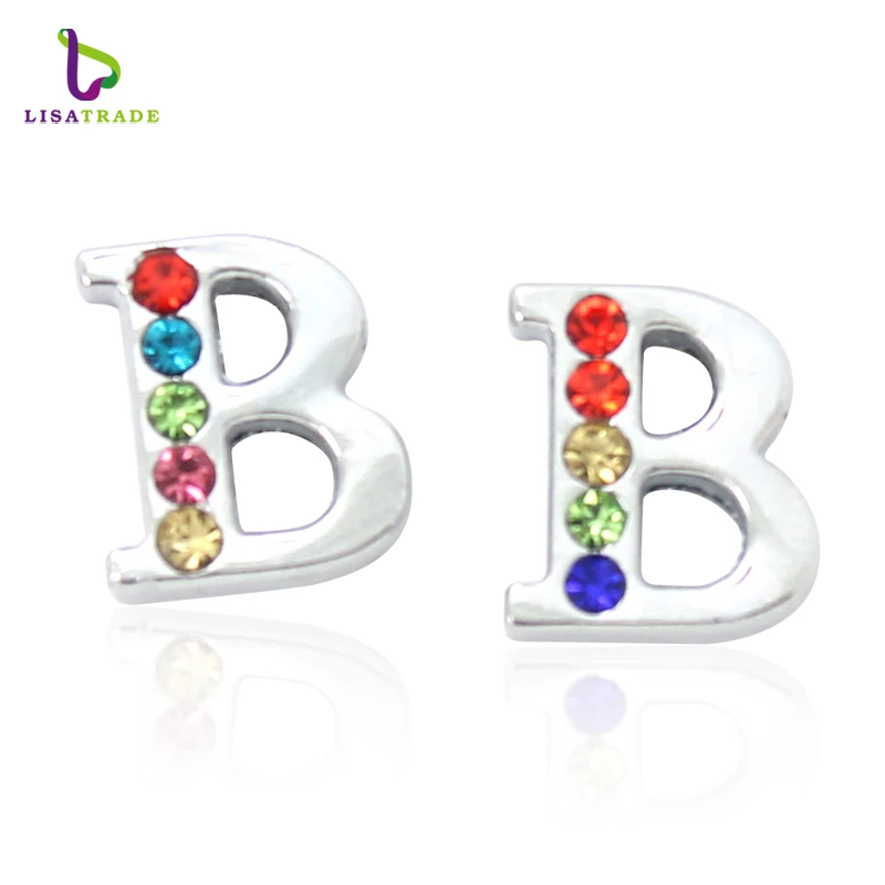 8mm Half Rhinestone Sliding Charm Letters Slide Charms Alphabet Letter for DIY Bracelets Making Jewelry Accessories