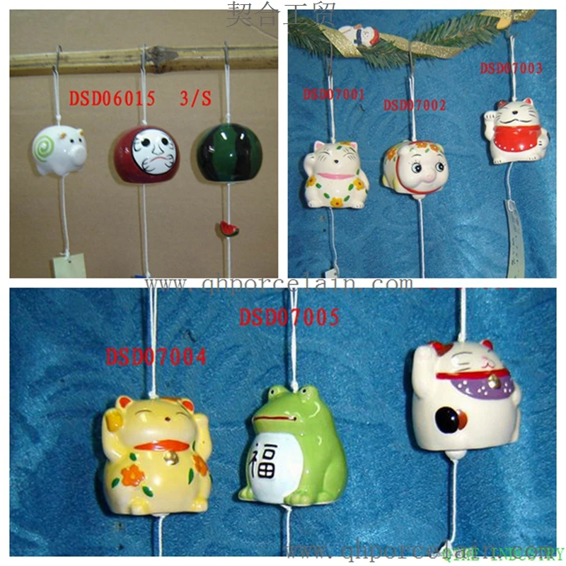 Big discount wholesale wind-bell wind chime japanese Colorful fish shape garden decor ceramic wind chime