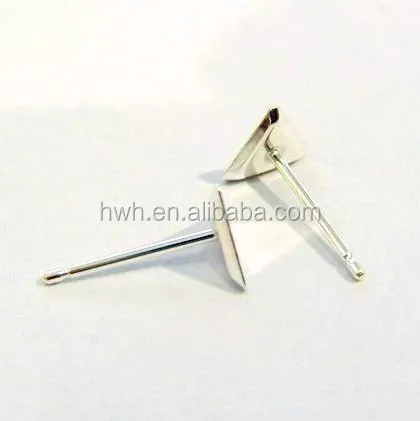H593 Silver Triangle Earring Stud Base for Sticking Stone or Enamel