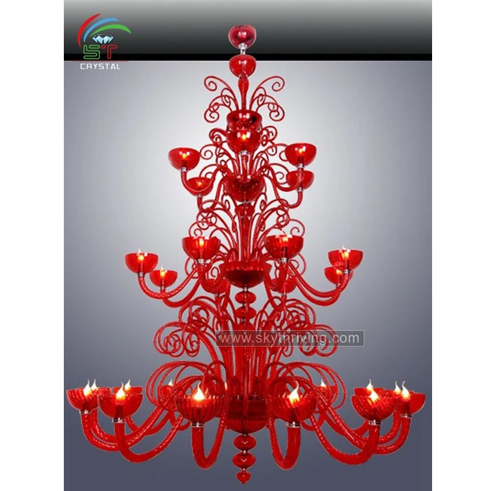 home red glass murano chandelier
