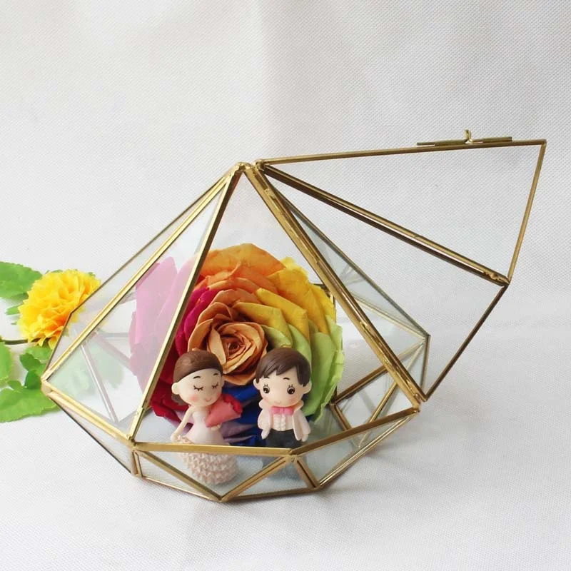 High Quality Decorative Copper Diamond Shape Glass Terrarium Geometric