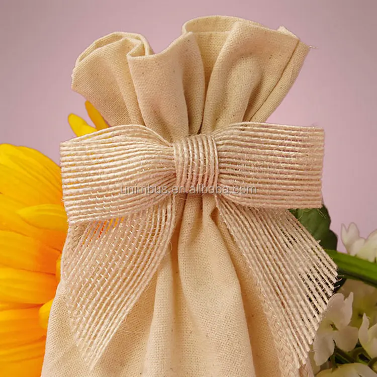 Jute Ribbon Bows Pre-tied Nature Burlap Jute Bow with Wire Twist Tie Christmas Customized Size Accept Customized Logo Natural