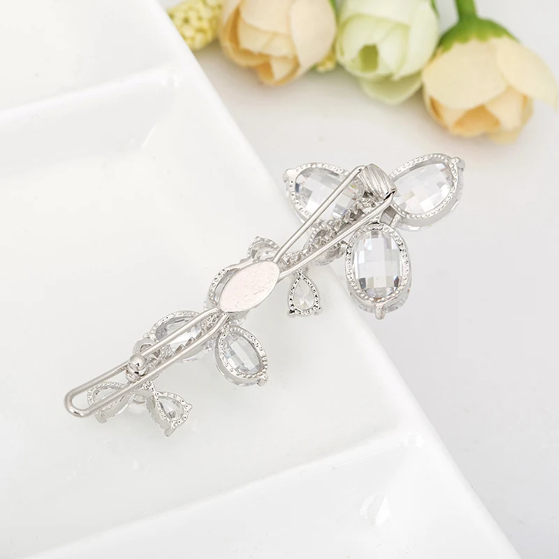 LUOTEEMI White Gold CZ Women Girl Bohemia Bridal Flower Orchid Hair Clip Hairpins Barrette Wedding Decoration Hair Accessories