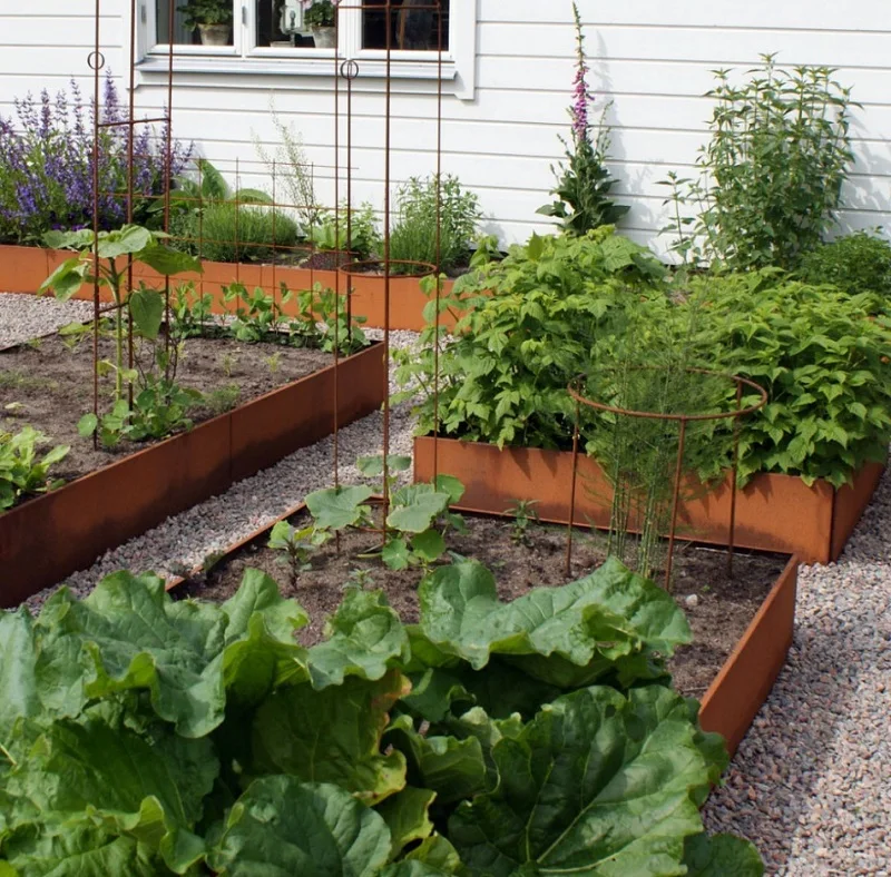 Rectangular CORTEN steel raised garden beds