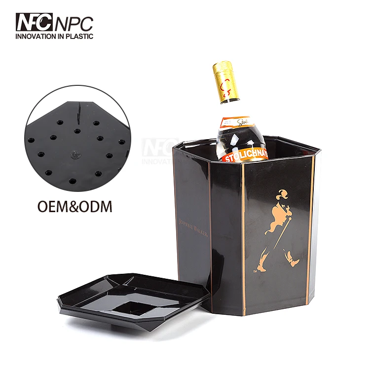 3L square black double wall ice bucket with lids