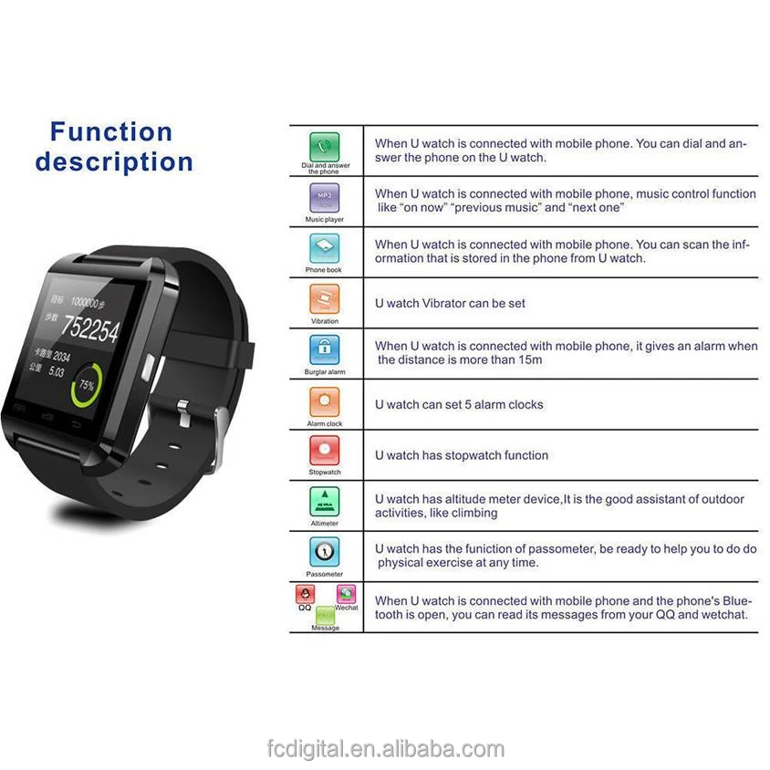 Qwd смарт часы U8 смарт часы многофункциональный lauguage подходит для IOS Android яблоко удаленной камеры mp3 плеер шагомер