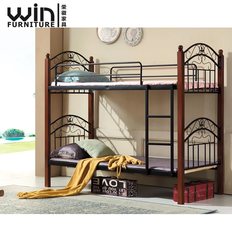 
Cheap Wooden Metal Bunk Bed Design Hostel School Twin Over Twin Bed 