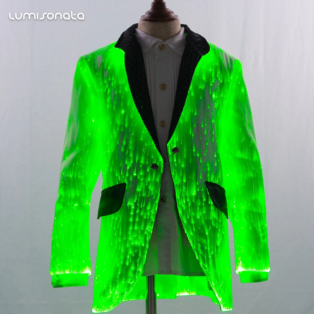 
western style Kids clothes formal wear fiber optic luminous glow light up led teenager show jacket 