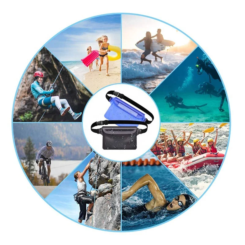 New arrival Adjustable Waist swimming soft Waterproof Dry Pouch Underwater mobile phone Bags Case with strap