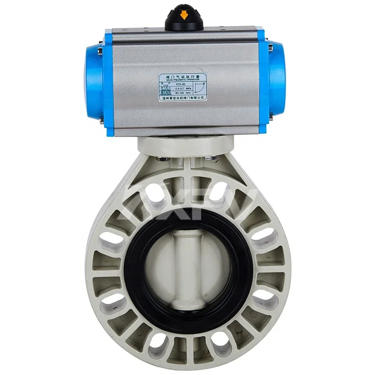 Custom 1 Inch Elastic Seated Plastic PPH Pneumatic Control Double Flange Butterfly Valve