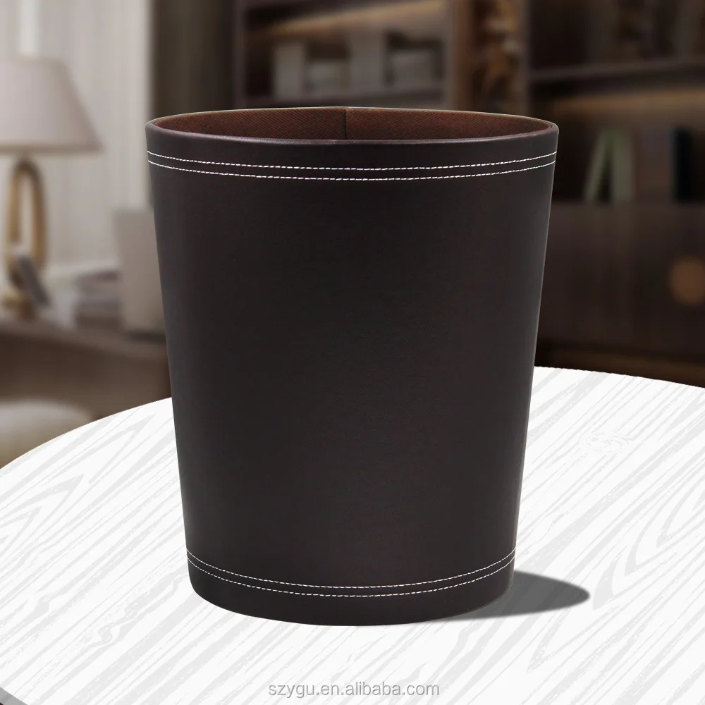 Wholesale Round Household Open Top Leather Paper Dust Garbage Trash Waste Bin