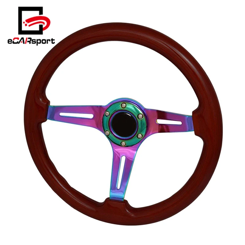 Универсальный 6 болтов 345 мм подряд стиль темное дерево металлик Neon Chrome гоночный автомобиль Руль