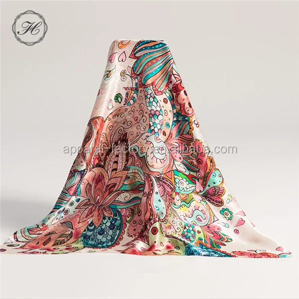 Designer Custom Printed 100% Pure Natural Digital Print Silk Twill Designer Square 100% Silk Scarf