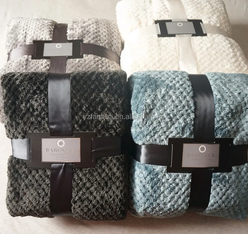 
Wholesale Solid Honey comb Fleece Blanket throw 