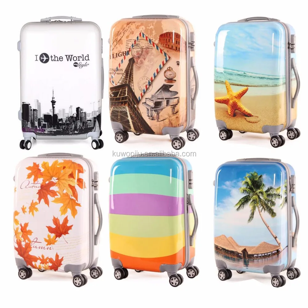 3 pc Spinner ABS PC suitcase 3 in 1 PC flower print butterfly hard luggage