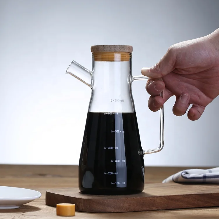 Handmade high borosilicate glass water oil bottle decanter with wooden lid