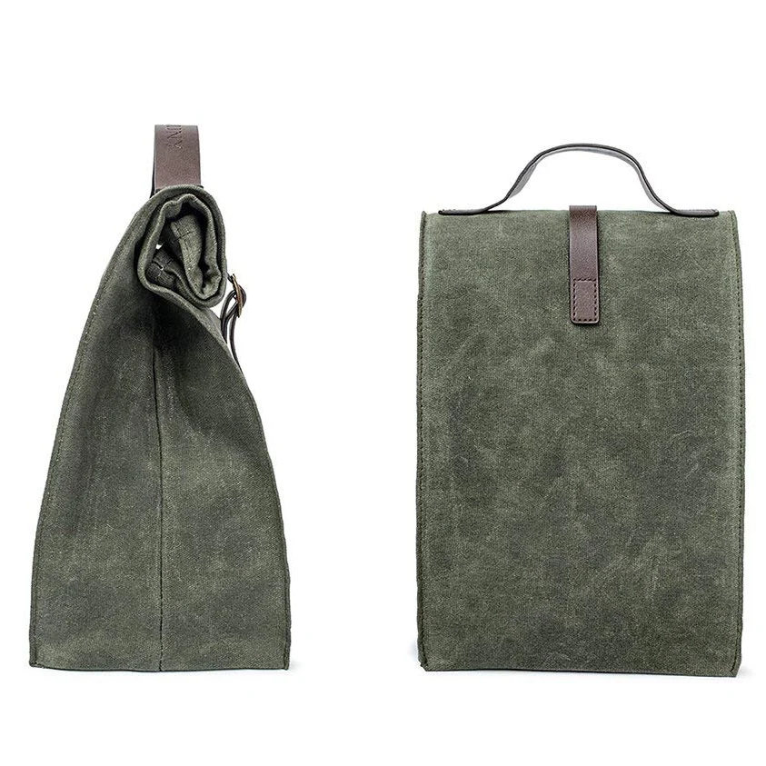 Insulated Reusable Thermal Waxed Canvas Lunch Tote Bag