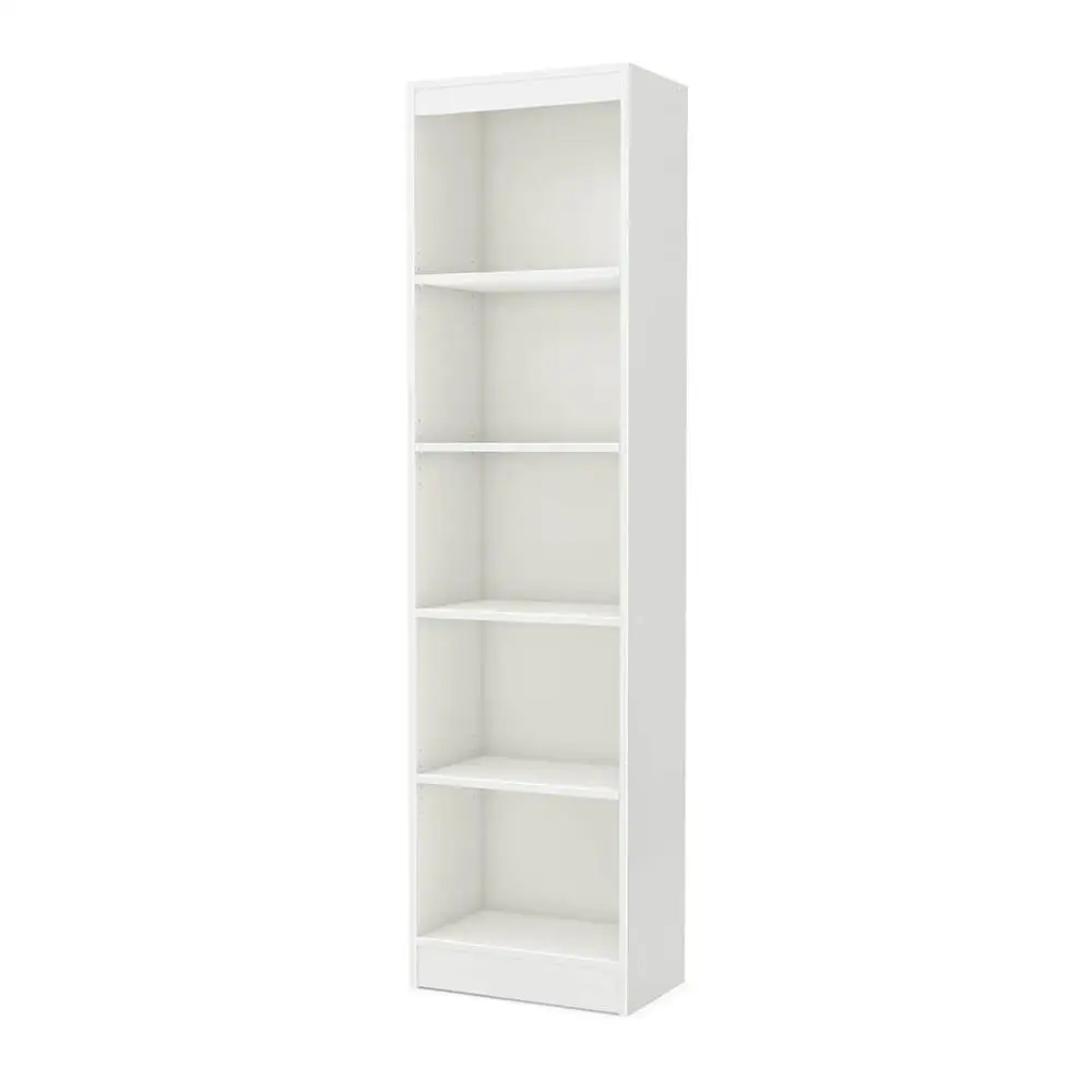 Modern 5 Shelf Vertical White Bookshelf in Veneer Finish 2001