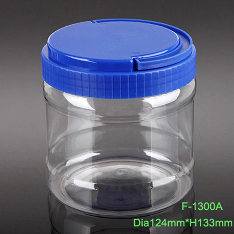 90mm mouth wides, handle lid 1L round plastic  large jar container for food