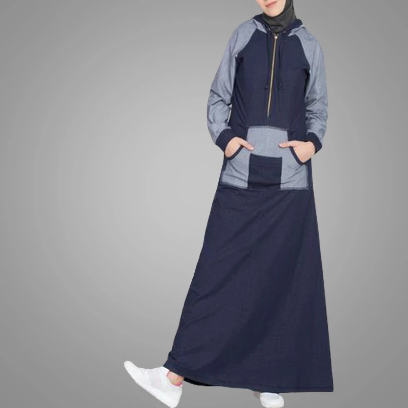 Stylish Hooded Sports Abaya Jersey Maxi Dress Islamic Clothing Muslim Women Jalabiya Dubai Abaya