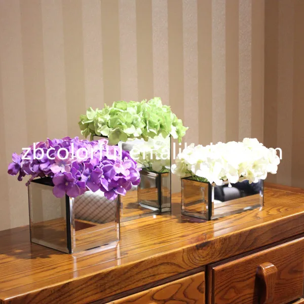 Glass Vase Wedding Home Decoration Design Glass Modern Square Mirrored Silver Glass Vase Small Mini Water with Flower
