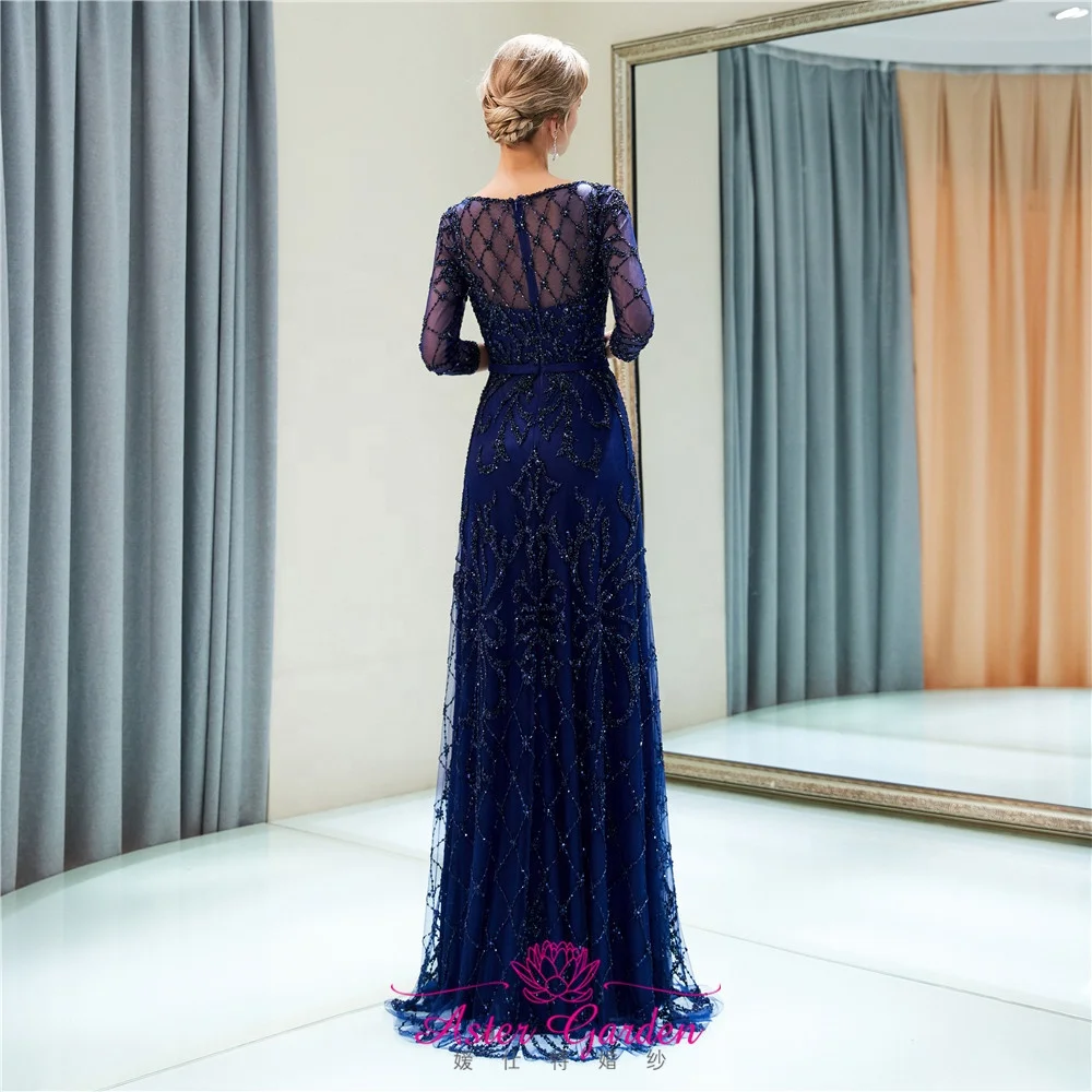 Long Sleeves Luxury Evening Dress 2021 Dubai V-Neck Mermaid Evening Gown Long Heavy Beaded Prom Party Dress Robe de Soiree