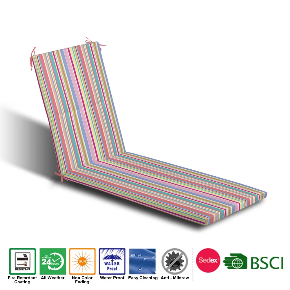 High colorfastness All weather Waterproof Multi striped Sun Lounger Cushion