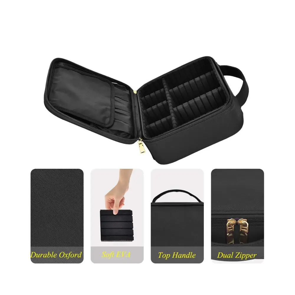 Lokass PU Leather Patent  Popular Black Makeup Bag Organizer Travel Pouch Cosmetic Bag Case For  Women For Girl