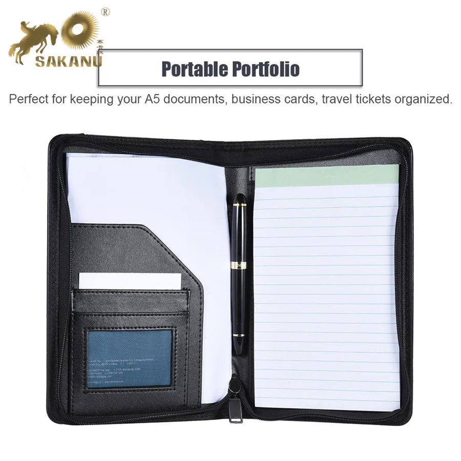 High Quality Professional Business Zippered a5 Padfolio PU Leather Modern Portfolio with Multiple Pockets