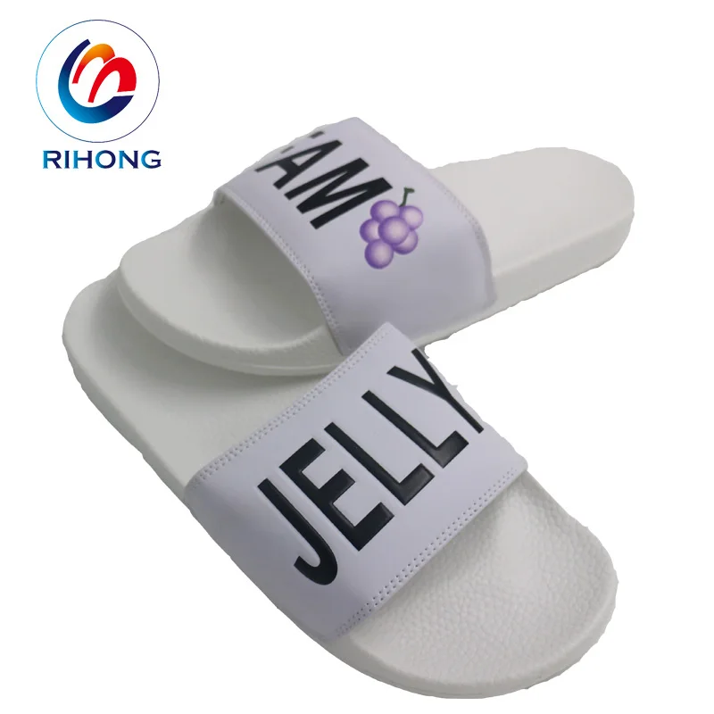 pu bathroom slipper logo rubber Beach pvc slides sandal women embossed embroidered logo custom women designer slipper slides