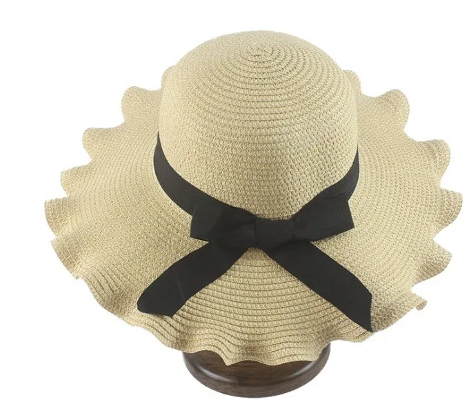 
Straw Sun Hat Streamers Black Wide Brim New Beach Woman Sombrero Design Plain Dyed Mat Grass Ribbon & Rope Adults Female IMAGE 