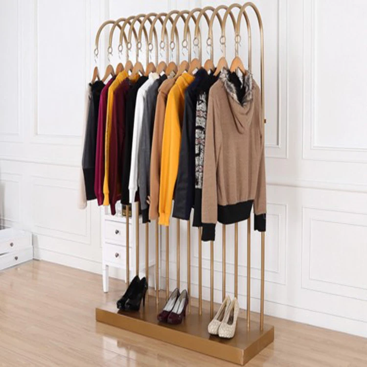 Retail Shop Design Clothing Store display showcase gold clothing rack for shop