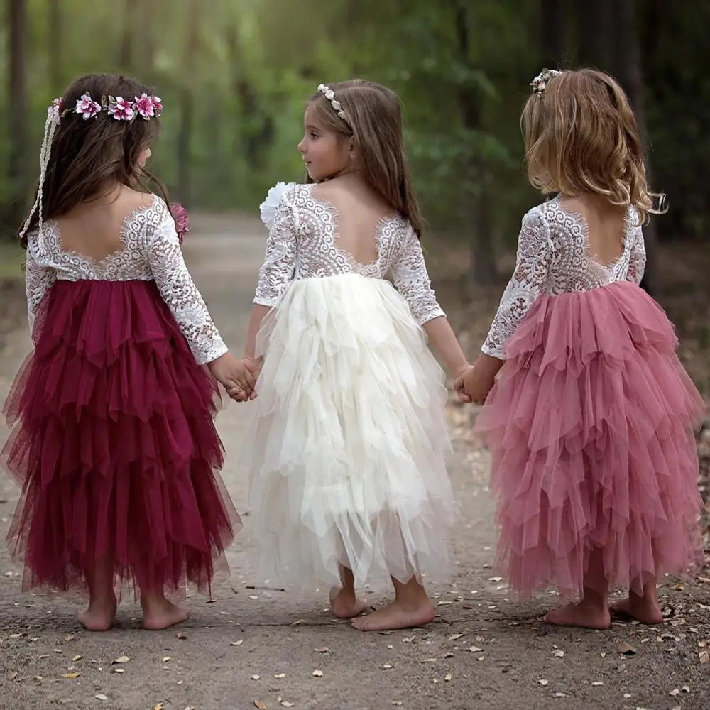Puffy Lace Pearls Pink Flower Girl Dresses 2019 Sleeveless Soft Tulle Ball Gown Pageant Dresses For Girls Communion Dresses