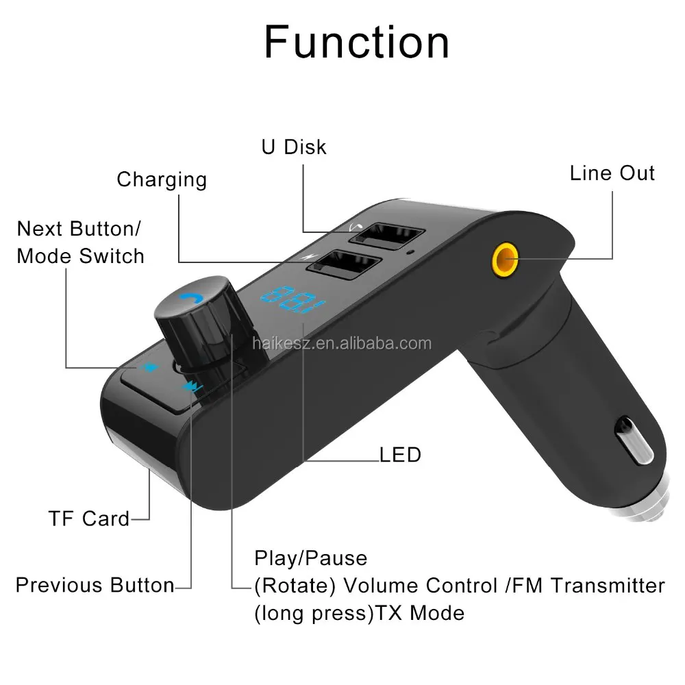 Bluetooth Car Kit with Car TF Card MP3 Player Stereo Handsfree Phone Speaker FM Transmitter USB Car Lighter Charger