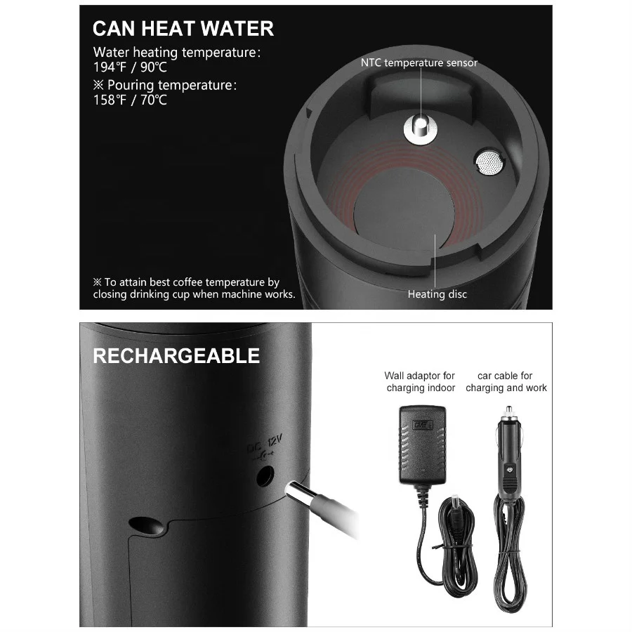 
Hot selling travel coffee machine CAN HEAT WATER 12v espresso coffee machine rechargeable 