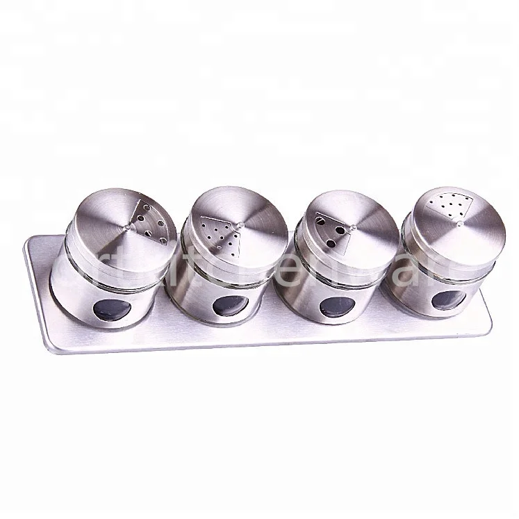 
Stainless steel glass salt pepper grinder spice jar with stand and magnet spice rack 