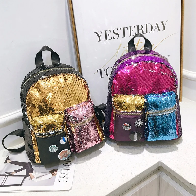 New Arrival Women Girls Fashion Bling Backpack Shiny Bag Travel Bag Daypack