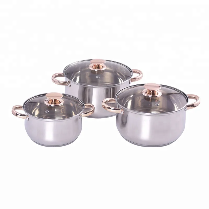 Stock Item 6pcs Stainless Steel Induction Cookware Set Golden Handle Sauce Pot LB-1105-6