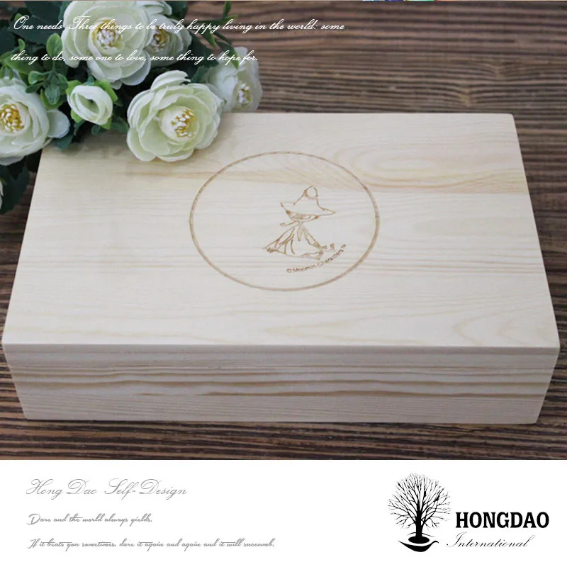 HONGDAO Natural Sliding Lid unfinished Wooden Wedding Photo Album USB Box With Engraving Logo