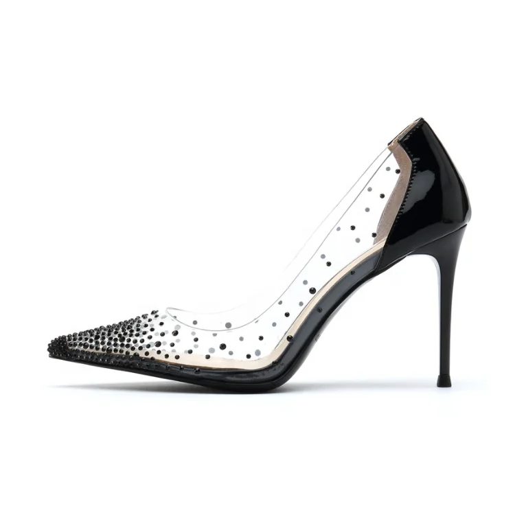 Transparent pvc sexy pointed toe women crystal diamond fashion shoes ladies stiletto high heel shoes