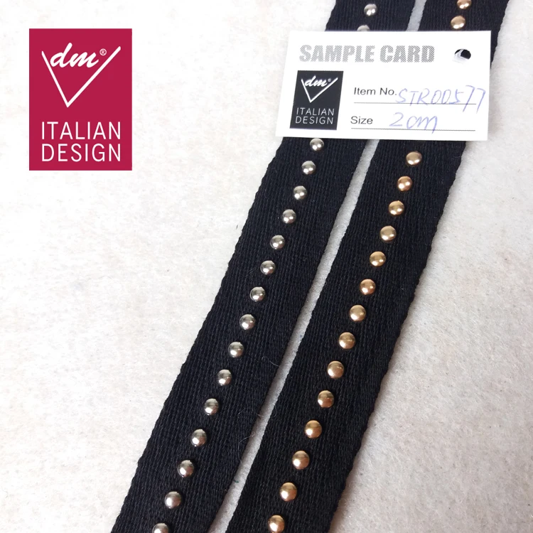 Latest black ribbon trimming with rivet nail for the garment
